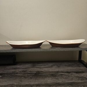 Vintage HALL #522 Brown Stoneware Au Gratin Casserole Dish Set Of 2